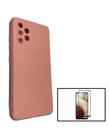 Kit Vidro Premium Full Cover + Capa Silicone Líquido para Samsung Galaxy A32 - Rosa