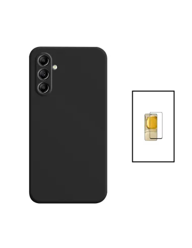 Kit Vidro Premium Full Cover + Capa Silicone Líquido para Samsung Galaxy A34 5G - Preto