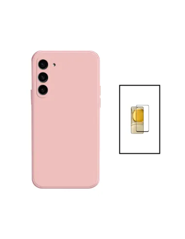 Kit Vidro Premium Full Cover + Capa Silicone Líquido para Samsung Galaxy A34 5G - Rosa