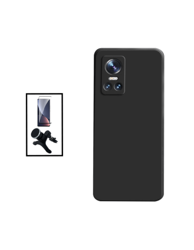 Kit Película de Vidro Temperado 5D Full Cover + Capa Silicone Líquido + Suporte Magnético de Carro Reforçado para Realme GT Neo 