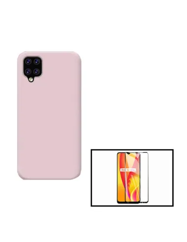 Kit Vidro Premium Full Cover + Capa Silicone Líquido para Samsung Galaxy A42 5G - Rosa