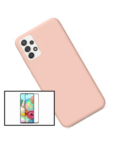 Kit Vidro Premium Full Cover + Capa Silicone Líquido para Samsung Galaxy A52 - Rosa