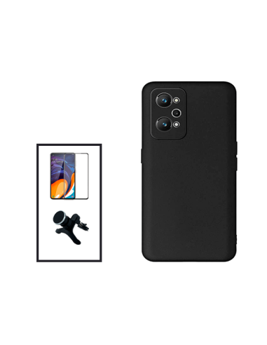 Kit Película de Vidro Temperado 5D Full Cover + Capa Silicone Líquido + Suporte Magnético de Carro Reforçado para Realme Gt Neo2