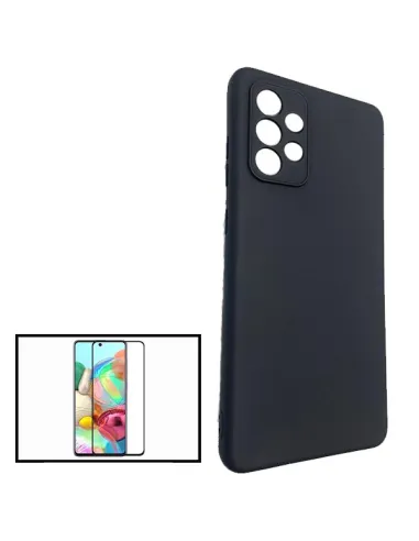 Kit Vidro Premium Full Cover + Capa Silicone Líquido para Samsung Galaxy A72 - Preto