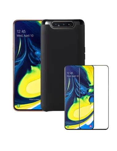 Kit Vidro Premium Full Cover + Capa Silicone Líquido para Samsung Galaxy A80