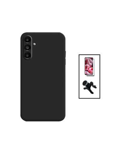 Kit Película de Vidro Temperado 5D Full Cover + Capa Silicone Líquido + Suporte Magnético de Carro Reforçado para Samsung Galaxy