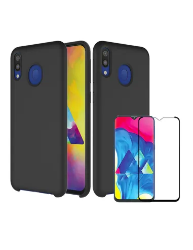 Kit Vidro Premium Full Cover + Capa Silicone Líquido para Samsung Galaxy M30