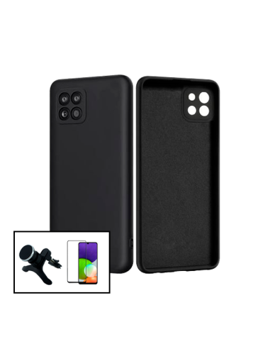 Kit Película de Vidro Temperado 5D Full Cover + Capa Silicone Líquido + Suporte Magnético de Carro Reforçado para Samsung Galaxy