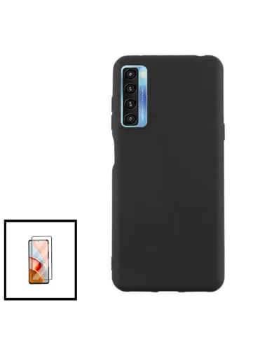 Kit Vidro Premium Full Cover + Capa Silicone Líquido para TCL 20 5G - Preto