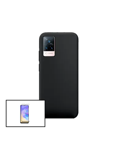 Kit Vidro Premium Full Cover + Capa Silicone Líquido para Vivo V21