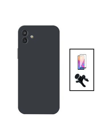 Kit Película de Vidro Temperado 5D Full Cover + Capa Silicone Líquido + Suporte Magnético de Carro Reforçado para Samsung Galaxy