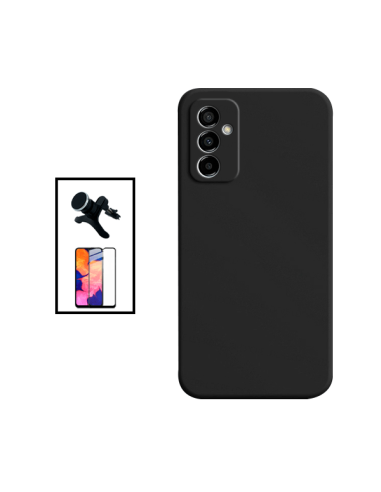 Kit Película de Vidro Temperado 5D Full Cover + Capa Silicone Líquido + Suporte Magnético de Carro Reforçado para Samsung Galaxy