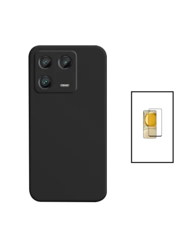 Kit Vidro Premium Full Cover + Capa Silicone Líquido para Xiaomi 13 - Preto