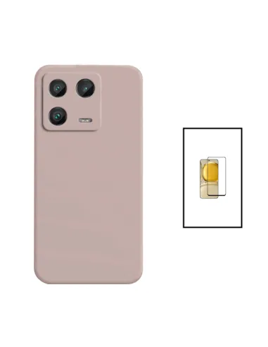 Kit Vidro Premium Full Cover + Capa Silicone Líquido para Xiaomi 13 - Rosa