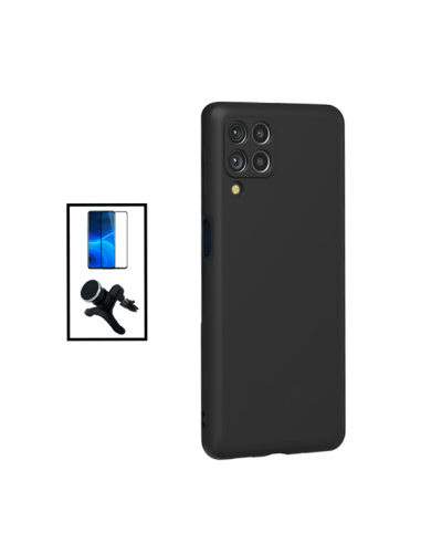 Kit Película de Vidro Temperado 5D Full Cover + Capa Silicone Líquido + Suporte Magnético de Carro Reforçado para Samsung Galaxy