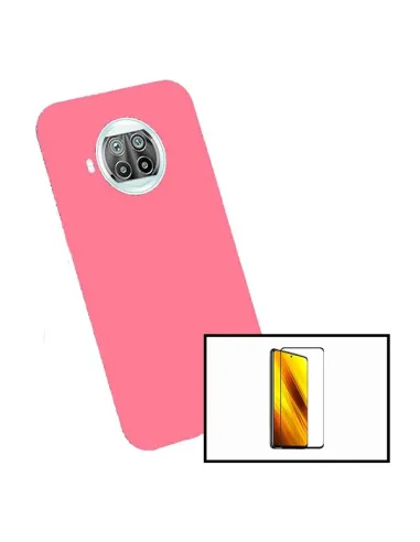 Kit Vidro Premium Full Cover + Capa Silicone Líquido para Xiaomi Mi 10T Lite 5G - Rosa