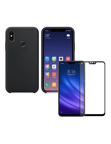 Kit Vidro Premium Full Cover + Capa Silicone Líquido para Xiaomi Mi 8 Lite