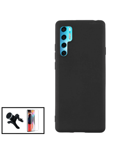 Kit Película de Vidro Temperado 5D Full Cover + Capa Silicone Líquido + Suporte Magnético de Carro Reforçado para TCL 20 Pro 5G 