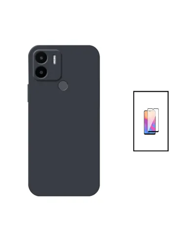 Kit Vidro Premium Full Cover + Capa Silicone Líquido para Xiaomi Poco C50 - Preto