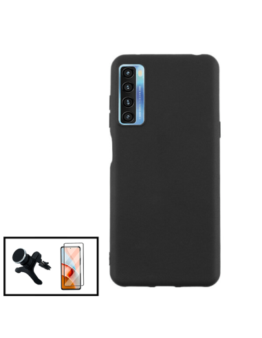 Kit Película de Vidro Temperado 5D Full Cover + Capa Silicone Líquido + Suporte Magnético de Carro Reforçado para TCL 20L - Pret