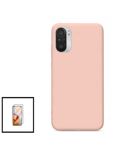 Kit Vidro Premium Full Cover + Capa Silicone Líquido para Xiaomi Poco F3 - Rosa