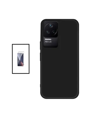 Kit Vidro Premium Full Cover + Capa Silicone Líquido para Xiaomi Poco F4 - Preto