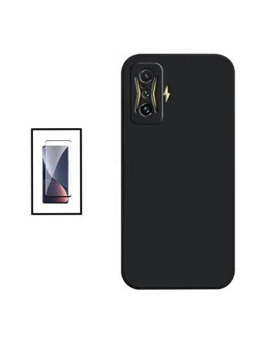 Kit Vidro Premium Full Cover + Capa Silicone Líquido para Xiaomi Poco F4 GT - Preto