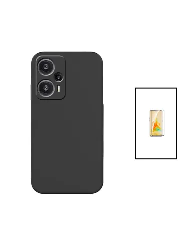 Kit Vidro Premium Full Cover + Capa Silicone Líquido para Xiaomi Poco F5 - Preto