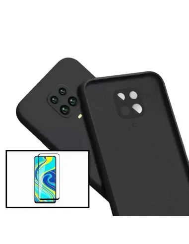 Kit Vidro Premium Full Cover + Capa Silicone Líquido para Xiaomi Poco M2 Pro - Preto