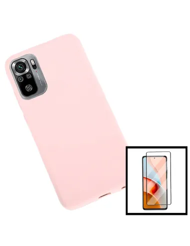 Kit Vidro Premium Full Cover + Capa Silicone Líquido para Xiaomi Poco M3 Pro - Rosa