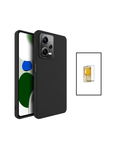 Kit Vidro Premium Full Cover + Capa Silicone Líquido para Xiaomi Poco X5 - Preto