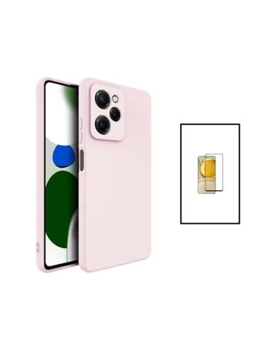 Kit Vidro Premium Full Cover + Capa Silicone Líquido para Xiaomi Poco X5 Pro - Rosa