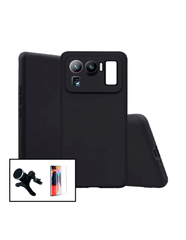 Kit Película de Vidro Temperado 5D Full Cover + Capa Silicone Líquido + Suporte Magnético de Carro Reforçado para Xiaomi Mi 11 U