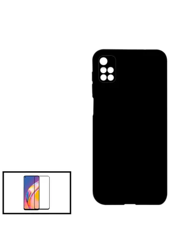 Kit Vidro Premium Full Cover + Capa Silicone Líquido para Xiaomi Redmi 10 2022 - Preto