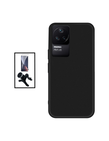 Kit Película de Vidro Temperado 5D Full Cover + Capa Silicone Líquido + Suporte Magnético de Carro Reforçado para Xiaomi Poco F4