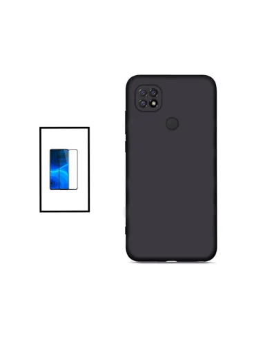 Kit Vidro Premium Full Cover + Capa Silicone Líquido para Xiaomi Redmi 10C - Preto