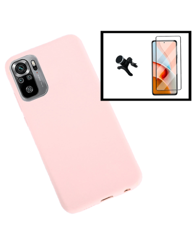 Kit Película de Vidro Temperado 5D Full Cover + Capa Silicone Líquido + Suporte Magnético de Carro Reforçado para Xiaomi Poco M3