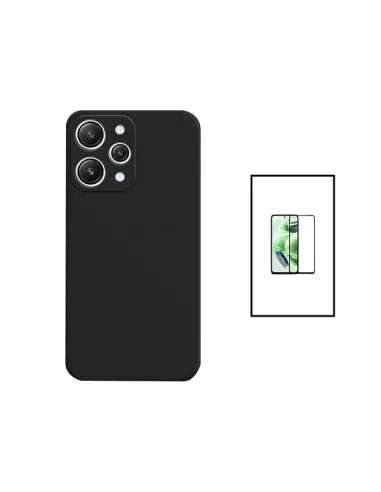 Kit Vidro Premium Full Cover + Capa Silicone Líquido para Xiaomi Redmi 12 - Preto