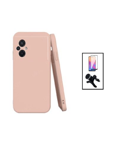 Kit Película de Vidro Temperado 5D Full Cover + Capa Silicone Líquido + Suporte Magnético de Carro Reforçado para Xiaomi Poco M5