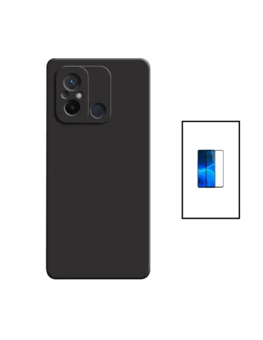 Kit Vidro Premium Full Cover + Capa Silicone Líquido para Xiaomi Redmi 12C - Preto