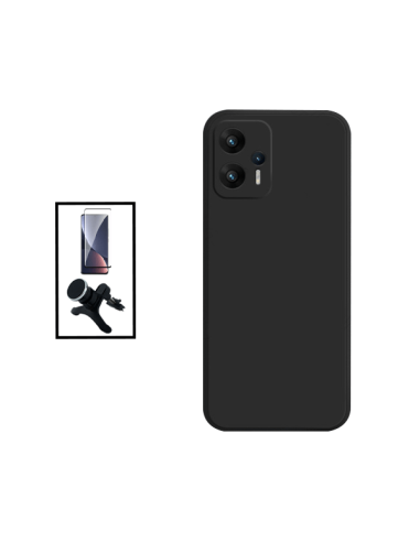 Kit Película de Vidro Temperado 5D Full Cover + Capa Silicone Líquido + Suporte Magnético de Carro Reforçado para Xiaomi Poco X4