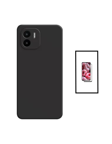 Kit Vidro Premium Full Cover + Capa Silicone Líquido para Xiaomi Redmi A1 - Preto