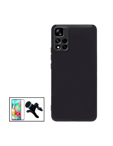 Kit Película de Vidro Temperado 5D Full Cover + Capa Silicone Líquido + Suporte Magnético de Carro Reforçado para Xiaomi Poco X4