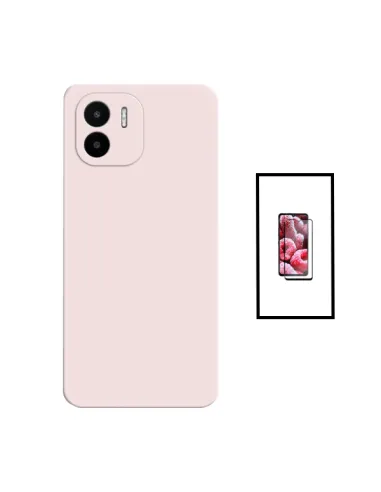 Kit Vidro Premium Full Cover + Capa Silicone Líquido para Xiaomi Redmi A1 - Rosa