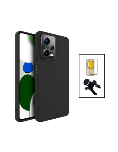 Kit Película de Vidro Temperado 5D Full Cover + Capa Silicone Líquido + Suporte Magnético de Carro Reforçado para Xiaomi Poco X5