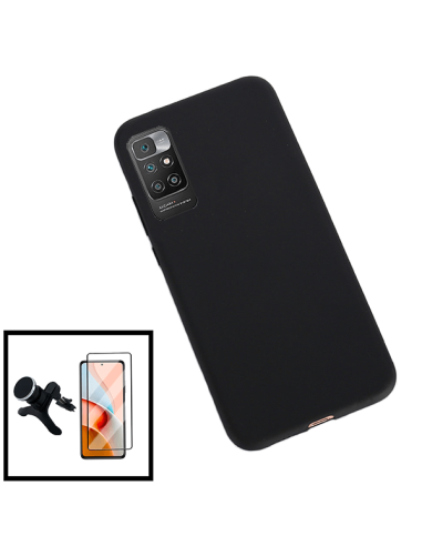 Kit Película de Vidro Temperado 5D Full Cover + Capa Silicone Líquido + Suporte Magnético de Carro Reforçado para Xiaomi Redmi 1