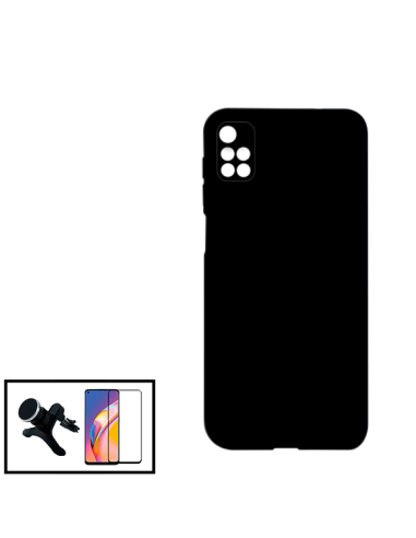 Kit Película de Vidro Temperado 5D Full Cover + Capa Silicone Líquido + Suporte Magnético de Carro Reforçado para Xiaomi Redmi 1