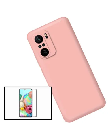 Kit Vidro Premium Full Cover + Capa Silicone Líquido para Xiaomi Redmi Note 10 - Rosa