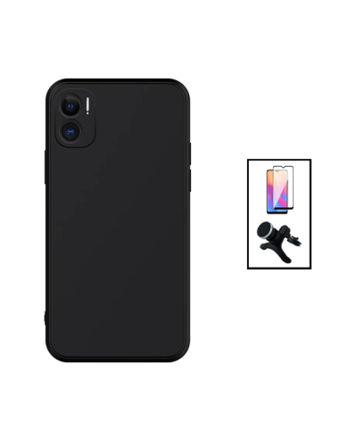 Kit Película de Vidro Temperado 5D Full Cover + Capa Silicone Líquido + Suporte Magnético de Carro Reforçado para Xiaomi Redmi 1