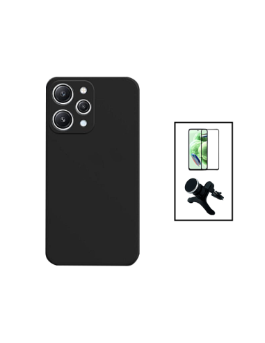 Kit Película de Vidro Temperado 5D Full Cover + Capa Silicone Líquido + Suporte Magnético de Carro Reforçado para Xiaomi Redmi 1
